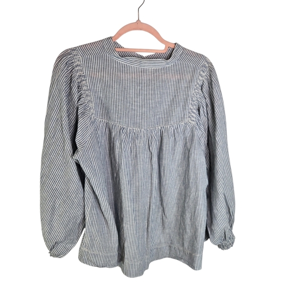 The Great Shepherd Striped Blue White Striped Long Sleeve Blouse - Picture 5 of 14